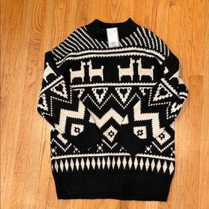 H&M Black and Cream Patterned Crewneck Sweater